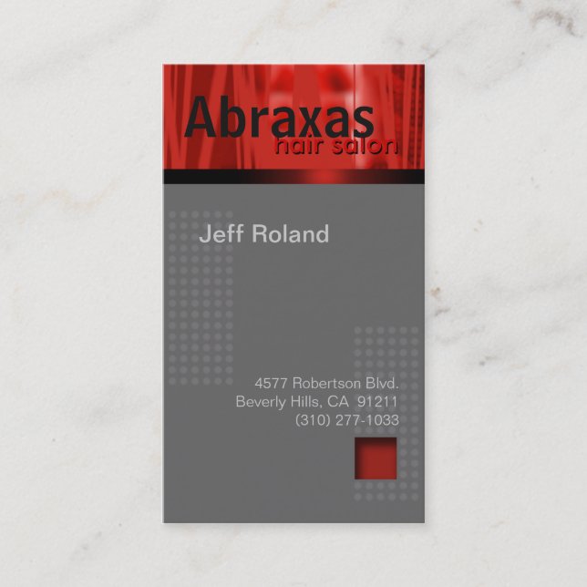 Trendy Red Grey Business Card "Abraxas" (Front)