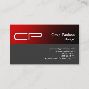Trendy Red Grey Chic Monogram Business Card
