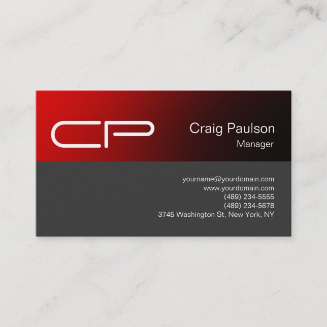 Trendy Red Grey Chic Monogram Business Card (Front)