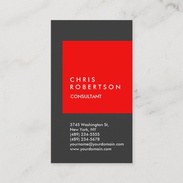 Trendy Red Grey Stripe Consultant Business Card (Front)