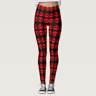 Trendy Red Grunge Skulls On Black Leggings