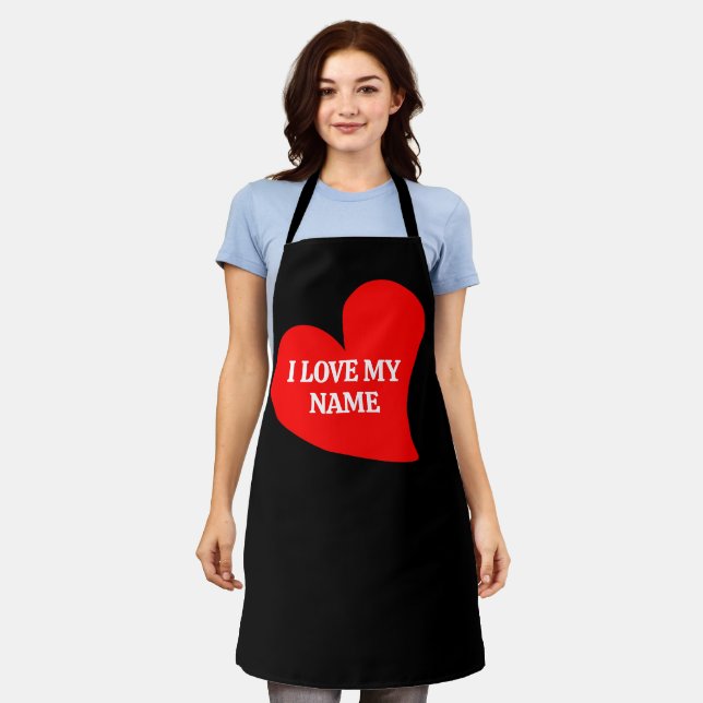 TRENDY RED HEART I LOVE MY ROMANTIC VALENTINE  APRON (Worn)