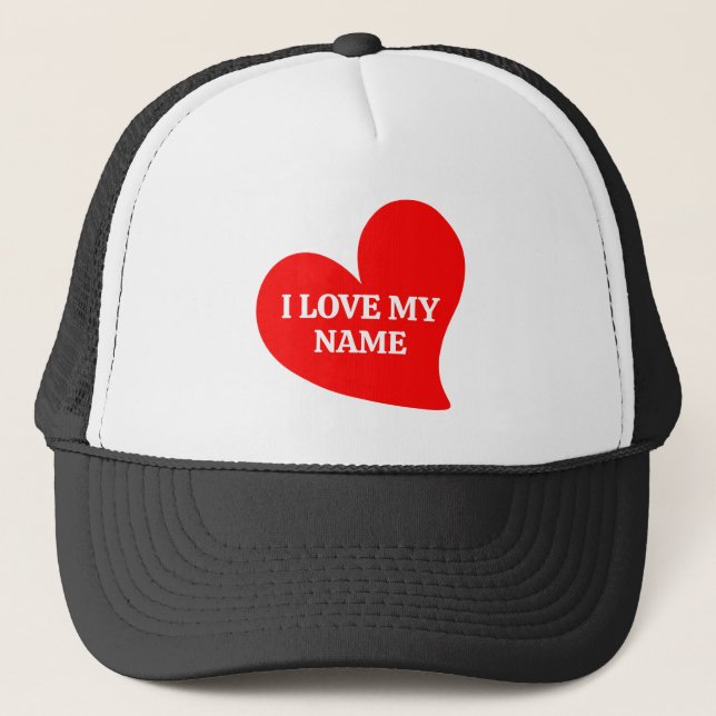 TRENDY RED HEART I LOVE MY ROMANTIC VALENTINE  TRU TRUCKER HAT (Front)