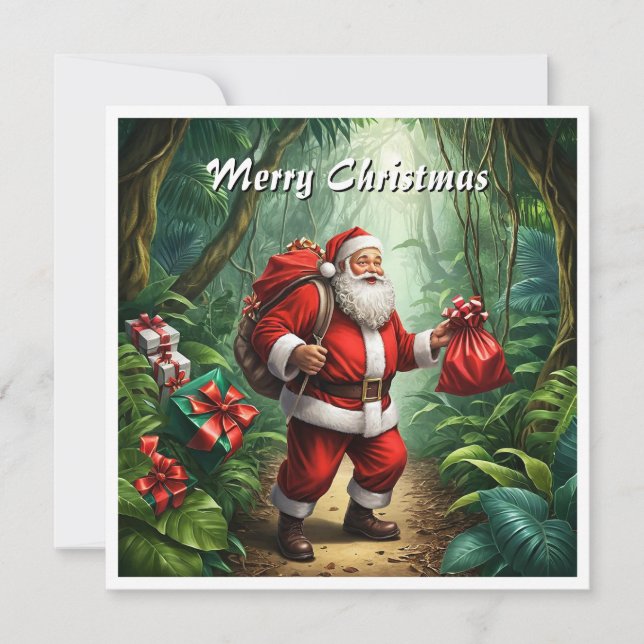 Trendy Red Jungle Funny Christmas Non-Photo Holiday Card (Front)