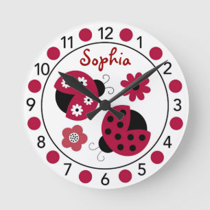 Trendy Red Ladybug Personalised Nursery Wall Clock