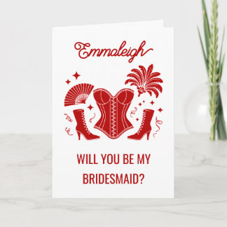 Trendy Red Las Vegas Showgirl Bridesmaid Proposal Card