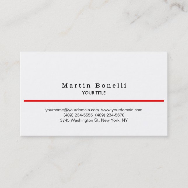Trendy Red Line White Background Business Card (Front)