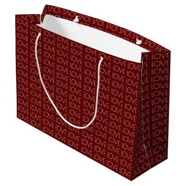 Trendy Red Love Typography Valentine's Day Large Gift Bag (Back Angled)