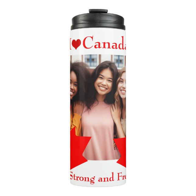 Trendy Red Maple Leaves I Love Canada Photo Thermal Tumbler (Front)