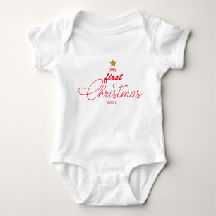 Trendy Red My First Christmas Script Newborn Baby  Bodysuit