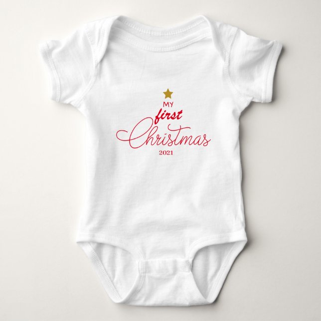 Trendy Red My First Christmas Script Newborn Baby  Bodysuit (Front)