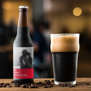 Trendy Red Quote and Photo Valentines Gift Beer Bottle Label