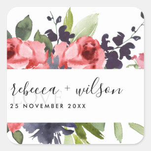 TRENDY RED ROSE PEONY FLORAL BUNCH LOVE  WEDDING SQUARE STICKER