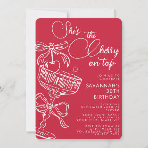 Trendy Red She's The Cherry On Top 30th Birthday Invitation