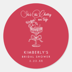 Trendy Red She's The Cherry On Top Bridal Shower Classic Round Sticker