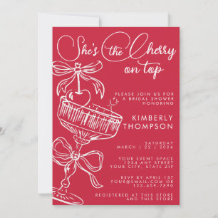 Trendy Red She's The Cherry On Top Bridal Shower Invitation