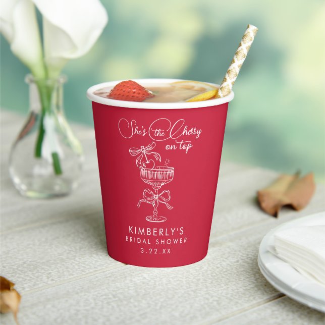 Trendy Red She's The Cherry On Top Bridal Shower Paper Cups (Insitu)
