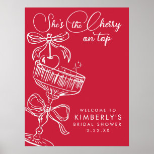 Trendy Red She's The Cherry On Top Bridal Shower Poster
