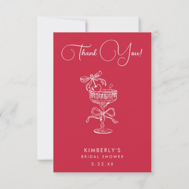 Trendy Red She's The Cherry On Top Bridal Shower Thank You Card (Front)