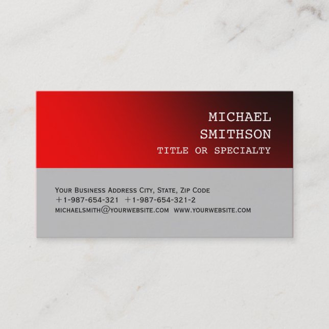 Trendy Red Silver Grey Consultant Business Card (Front)