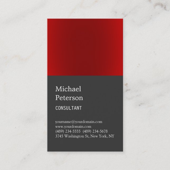 Trendy Red Stripe Grey Consultant Business Card (Front)