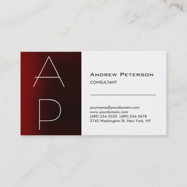 Trendy Red Stripe Monogram White Business Card (Front)