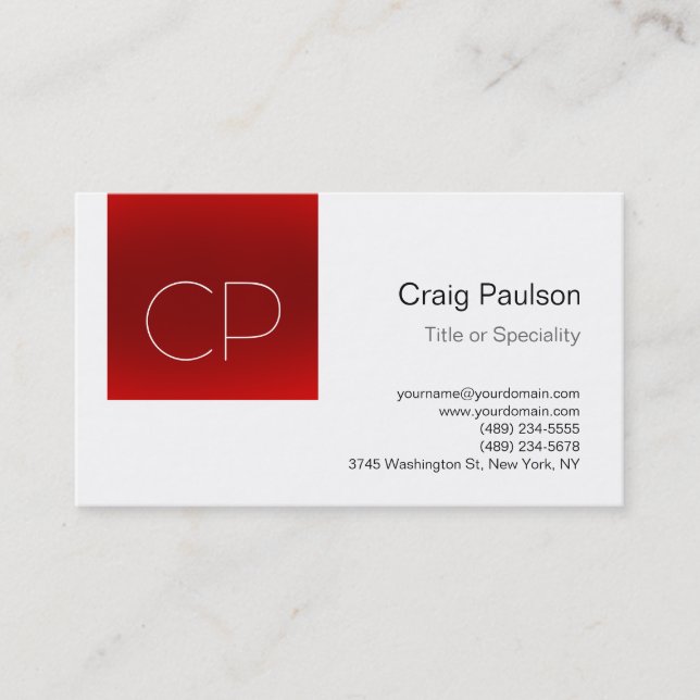 Trendy Red Stripe White Monogram Business Card (Front)