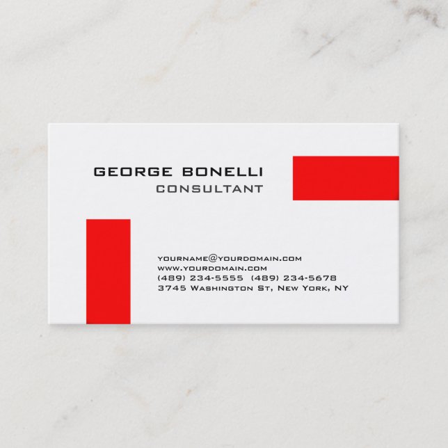 Trendy Red Striped White Consultant Business Card (Front)