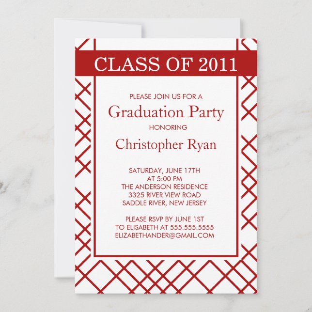 Trendy Red Stripes Graduation Invitation (Front)