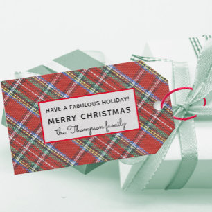 Trendy Red Tartan Plaid, Merry Christmas 10 Gift Tags