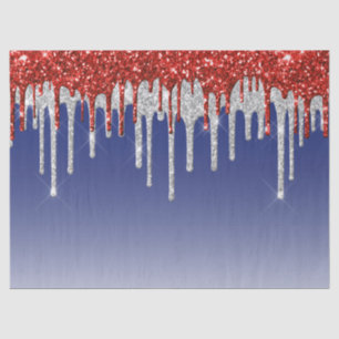 Trendy Red White and Blue Glitter Drips Tissue Paper