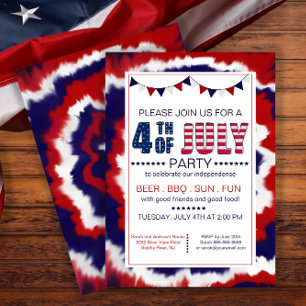 Trendy Red, White & Blue 4th Of July Party Invitation