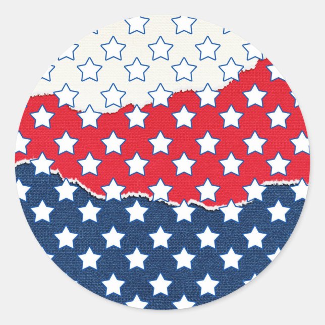 Trendy Red White & Blue Stars America Flag Pattern Classic Round Sticker (Front)
