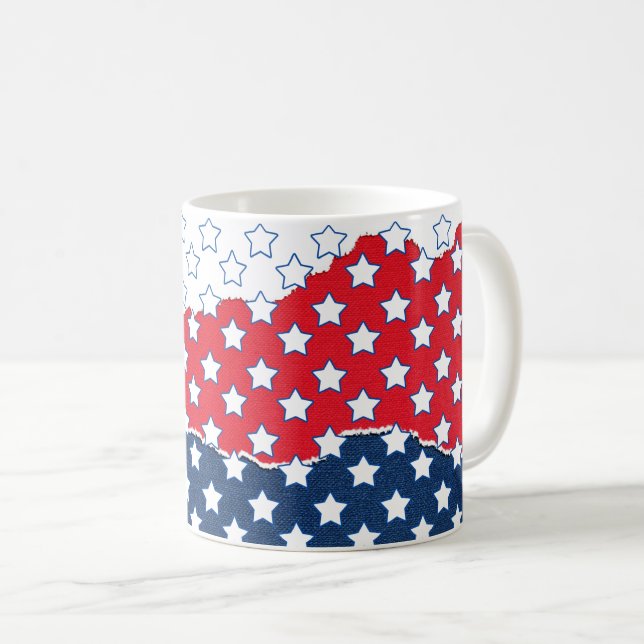 Trendy Red White & Blue Stars America Flag Pattern Coffee Mug (Front Right)