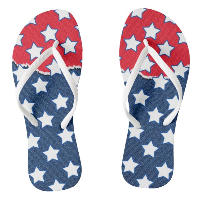 Trendy Red White & Blue Stars America Flag Pattern Flip Flops (Footbed)