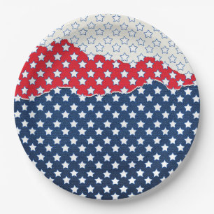 Trendy Red White & Blue Stars America Flag Pattern Paper Plate