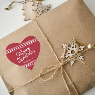 Trendy Red & White Deer Typography Merry Christmas Heart Sticker