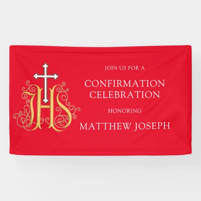 Trendy Red White Gold Logo Confirmation Banner (Horizontal)