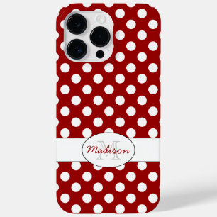 Trendy Red White polka dots Monogram Case-Mate iPhone 14 Pro Max Case