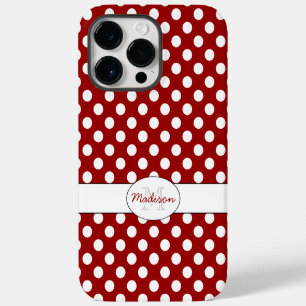 Trendy Red White polka dots Monogram iPhone 14 Pro Max Case