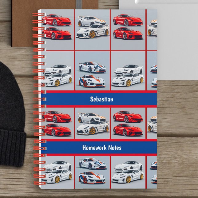 Trendy Red & White Sporty Sports Cars Enthusiasts Notebook (Creator Uploaded)