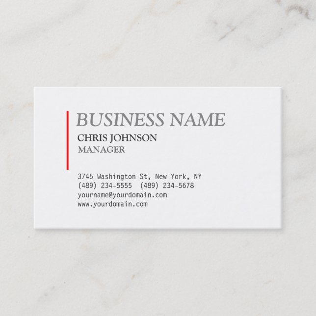 Trendy Red & White Stylish Manager Business Card (Front)