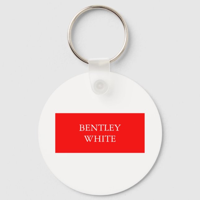 Trendy Red White Stylish Simple Plain Your Name Key Ring (Front)