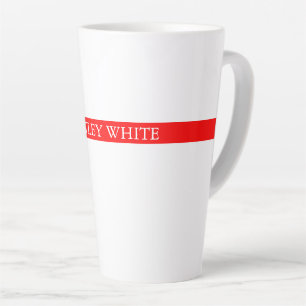 Trendy Red White Stylish Simple Plain Your Name Latte Mug