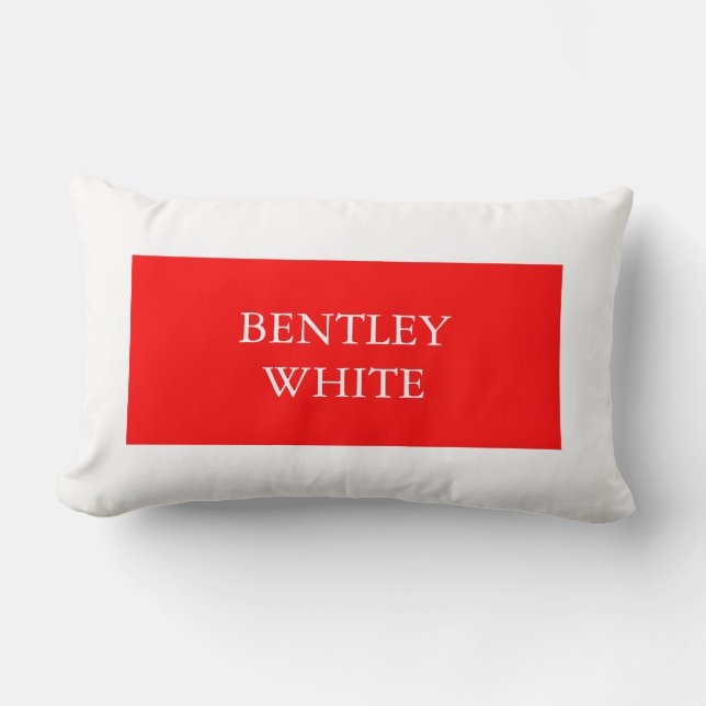 Trendy Red White Stylish Simple Plain Your Name Lumbar Cushion (Front)