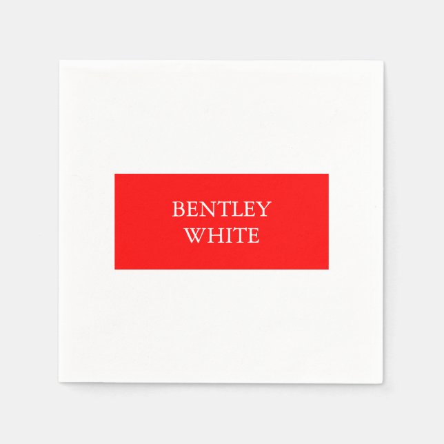 Trendy Red White Stylish Simple Plain Your Name Napkin (Front)