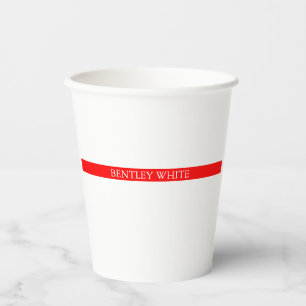 Trendy Red White Stylish Simple Plain Your Name Paper Cups