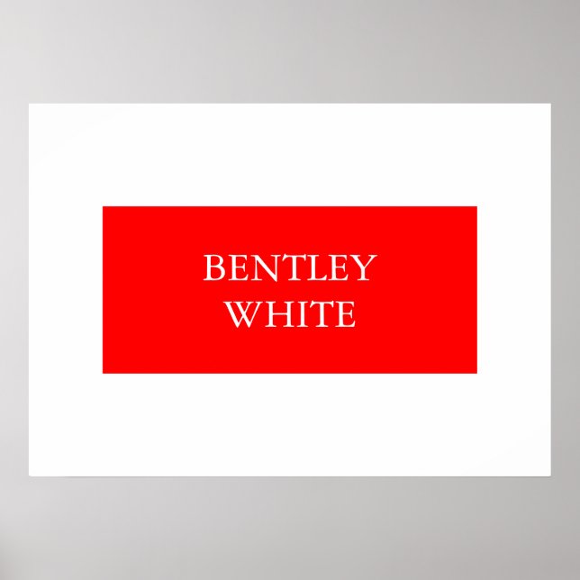 Trendy Red White Stylish Simple Plain Your Name Poster (Front)