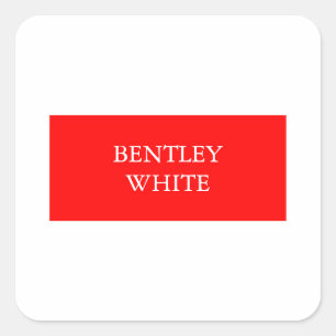 Trendy Red White Stylish Simple Plain Your Name Square Sticker