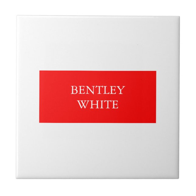 Trendy Red White Stylish Simple Plain Your Name Tile (Front)